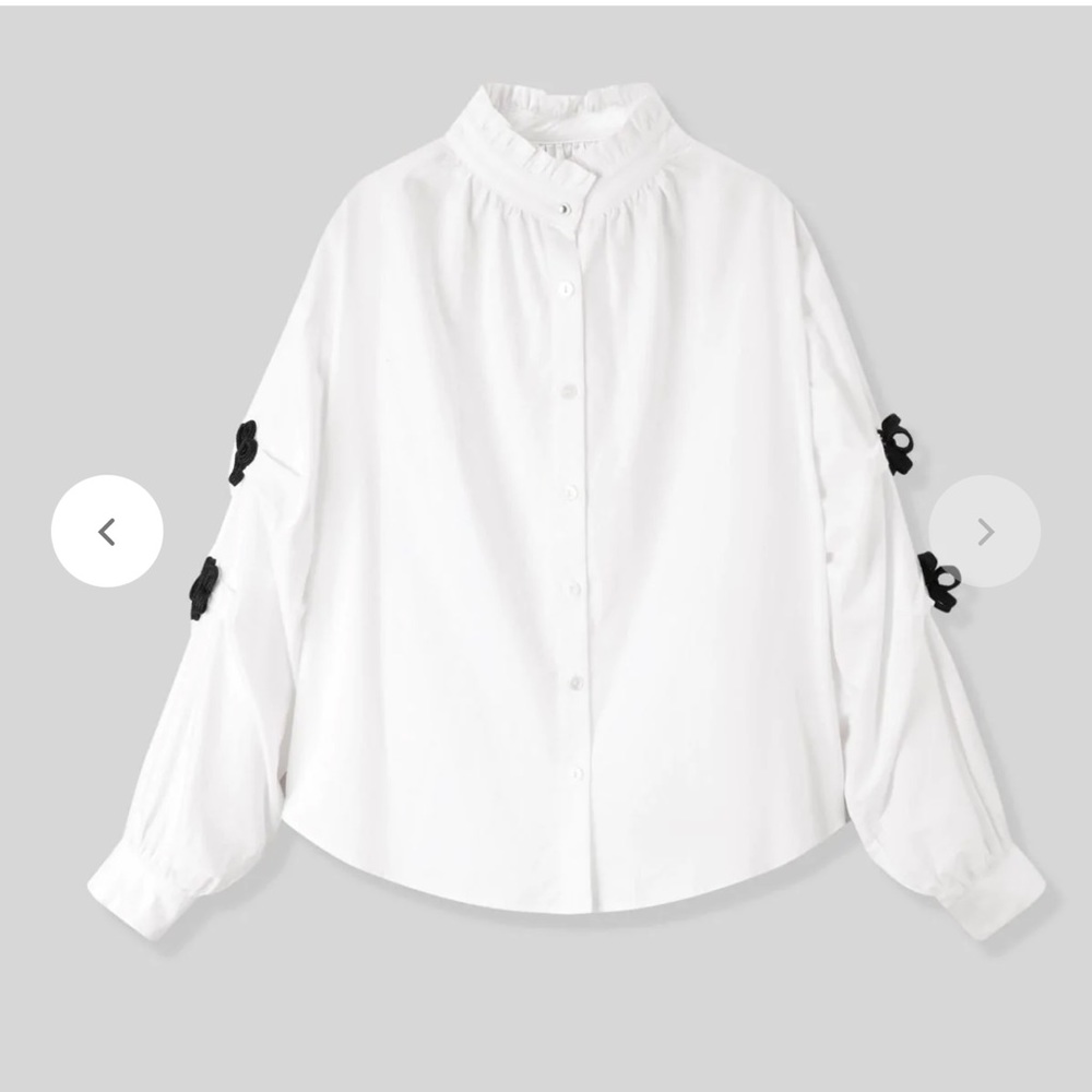 100% new Peacebird Women Ruffled Collar Flower Decor Shirt